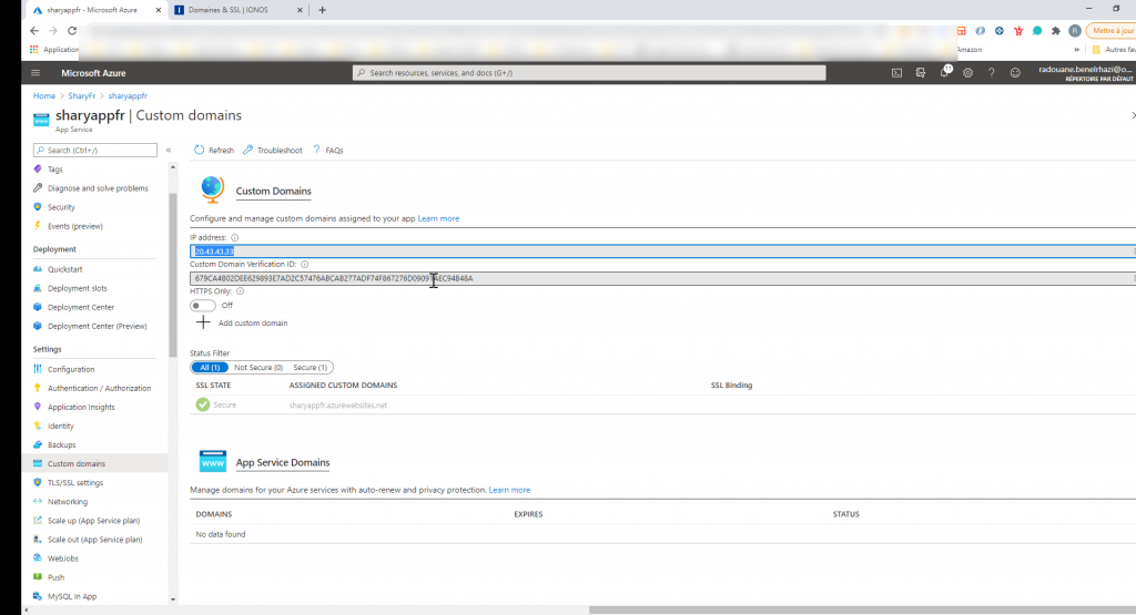Ajout domaine personnalisé Azure app