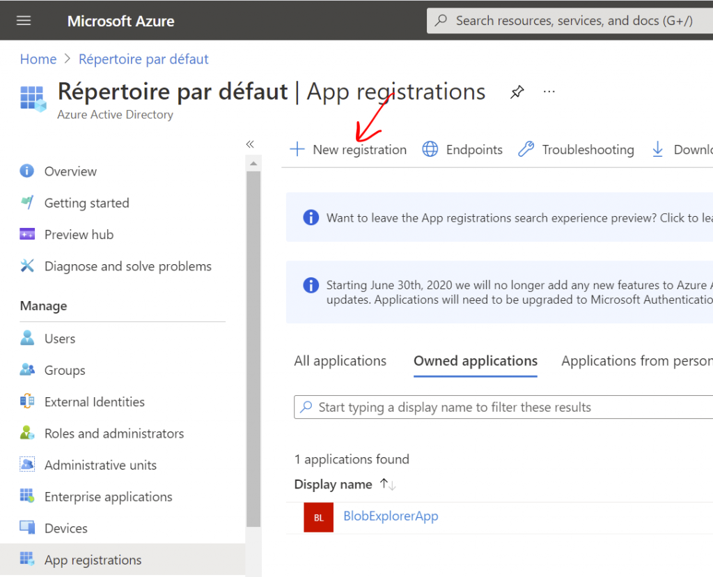 Inscrire application Azure AD