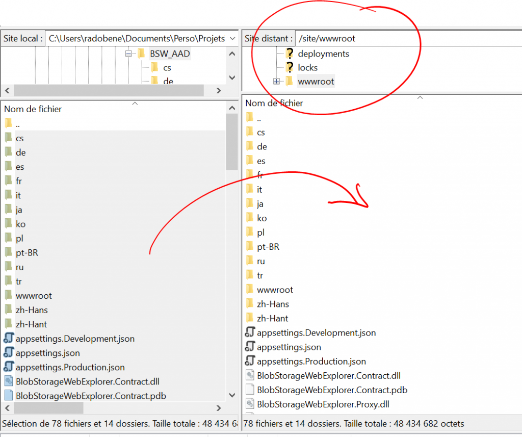 Transfert package dans Azure FTP