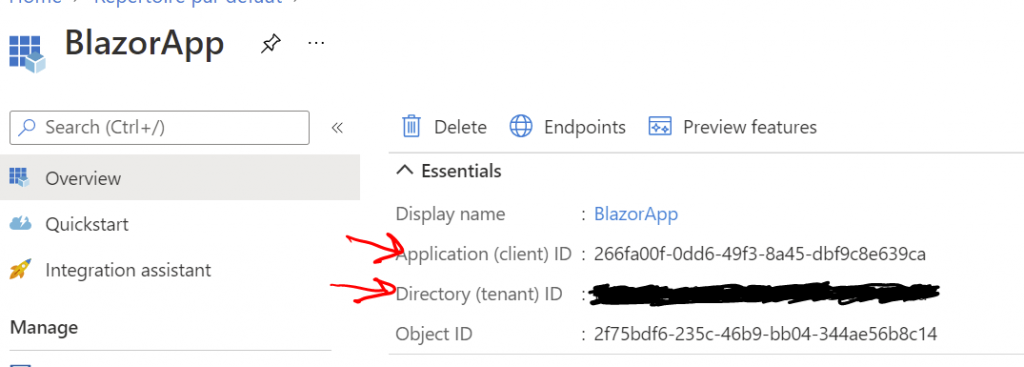 Inscrire application Azure AD