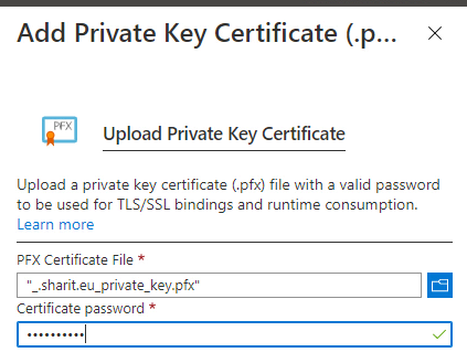lier un certificat SSL domaine Azure Ajouter clé privée
