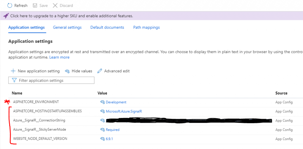 Azure settings