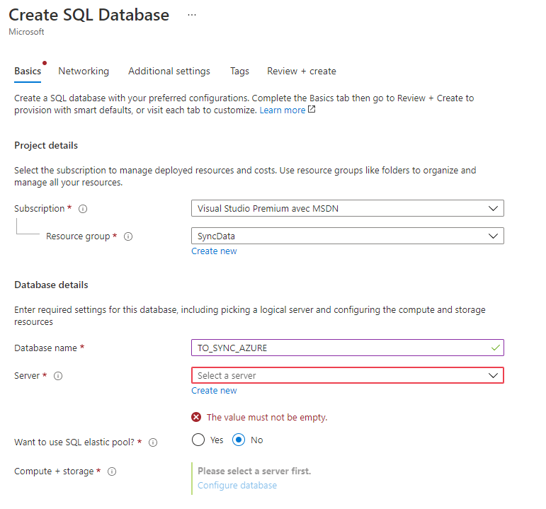 create sql database