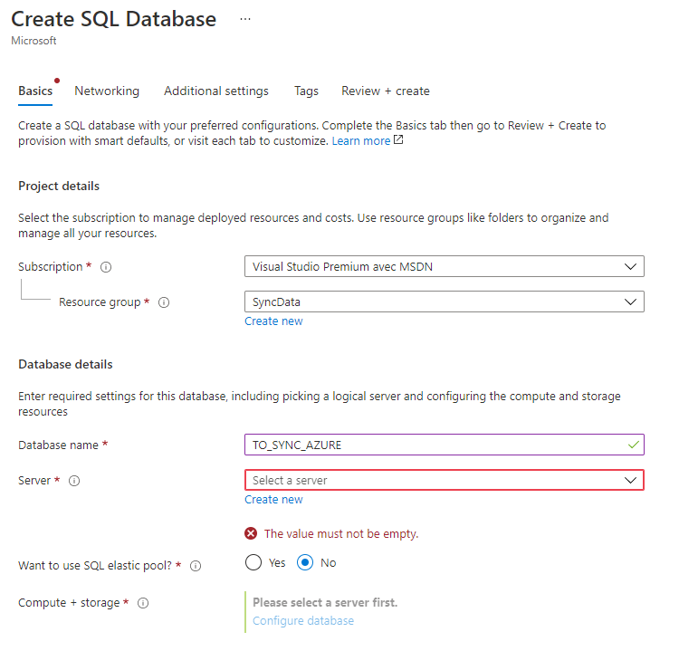 create sql database 