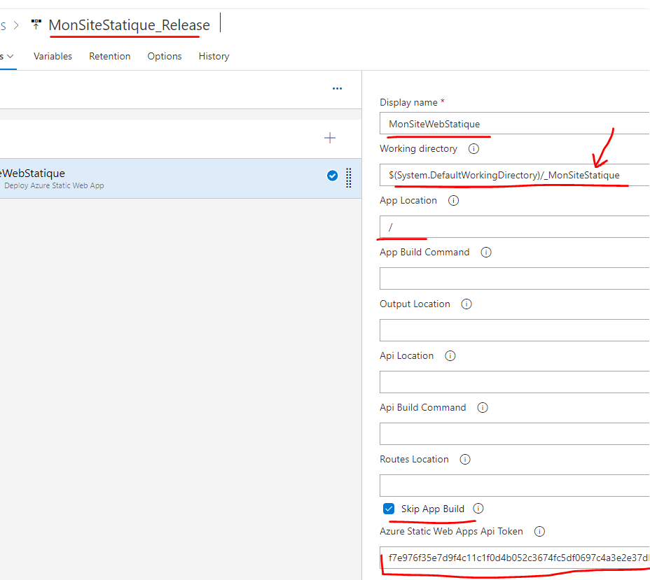 static web app task definition