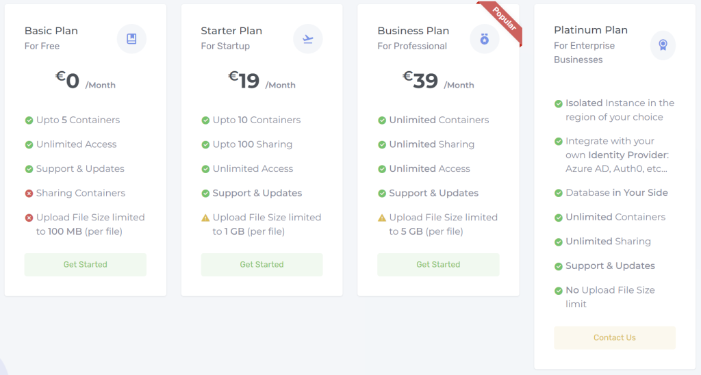 Azure Blob Storage Web Explorer Pricing table